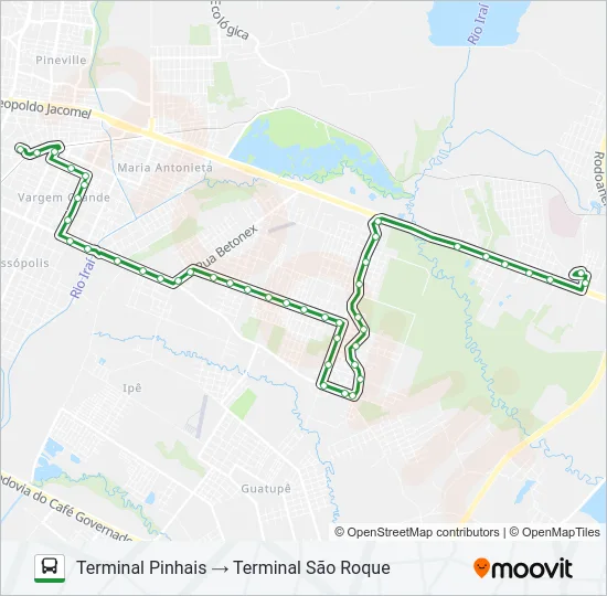 I14 T. SÃO ROQUE / T. PINHAIS (VIA GUARITUBA) Bus Line Map