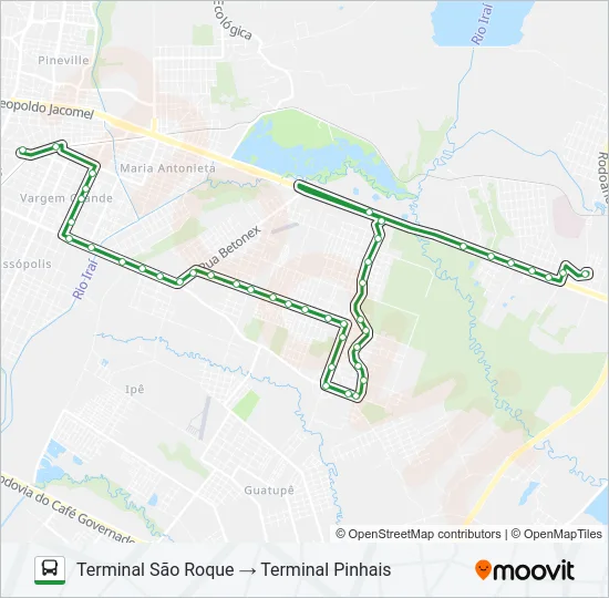 I14 T. SÃO ROQUE / T. PINHAIS (VIA GUARITUBA) Bus Line Map