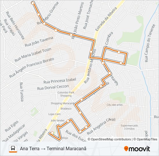 Mapa da linha B56 ANA TERRA (VIA ADRIANE) / JARDIM EUCALIPTOS de ônibus