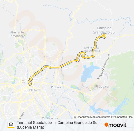 Mapa da linha N73 JARDIM PAULISTA - QUATRO BARRAS / GUADALUPE de ônibus