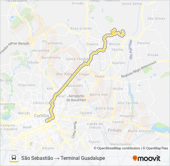 Mapa de S89 SÃO SEBASTIÃO / GUADALUPE (VIA SÃO GABRIEL) de autobús