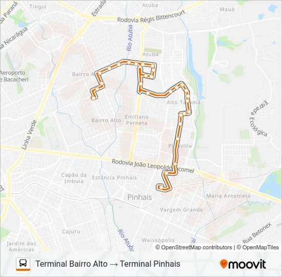 C41 PINHAIS / BAIRRO ALTO (VIA EMILIANO PERNETA) Bus Line Map