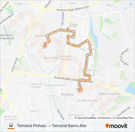 C41 PINHAIS / BAIRRO ALTO (VIA EMILIANO PERNETA) Bus Line Map