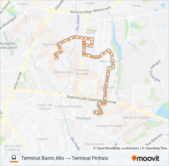 Mapa de C41 PINHAIS / BAIRRO ALTO (VIA EMILIANO PERNETA) de autobús