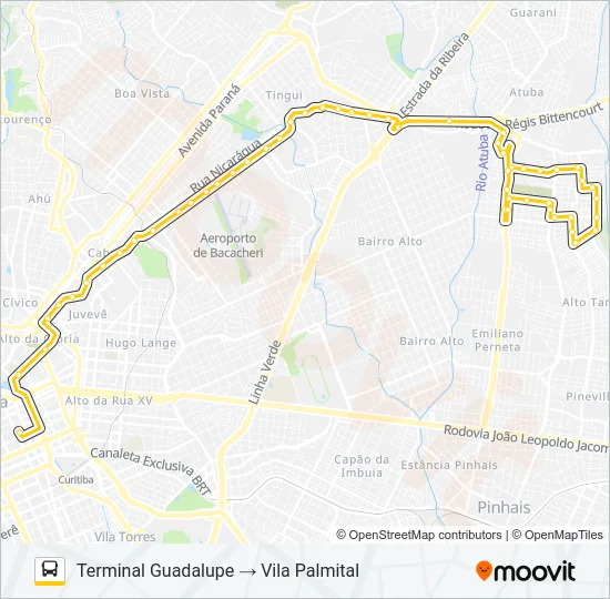 C72 VILA PALMITAL / CURITIBA (VIA CONJUNTO ATUBA) Bus Line Map