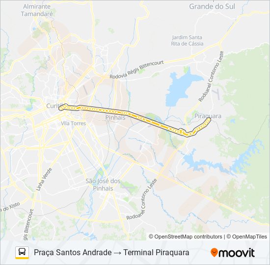 Mapa da linha D01 PIRAQUARA / SANTOS ANDRADE (VIA T. SÃO ROQUE) de ônibus