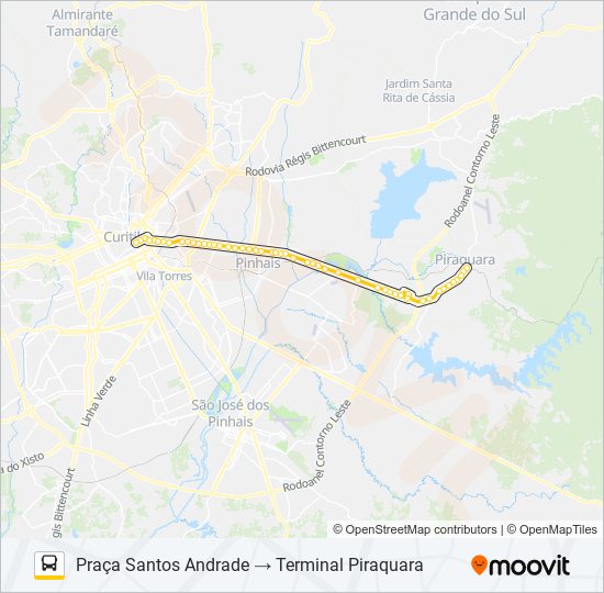 Mapa de D01 PIRAQUARA / SANTOS ANDRADE (VIA T. SÃO ROQUE) de autobús