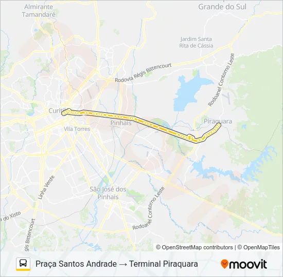 D01 PIRAQUARA / SANTOS ANDRADE (VIA T. SÃO ROQUE) Bus Line Map