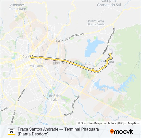 D01 PIRAQUARA / SANTOS ANDRADE (VIA T. SÃO ROQUE) bus Line Map
