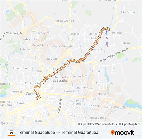 Mapa de B89 GUARAITUBA / GUADALUPE (VIA MARACANÃ / CABRAL) de autobús