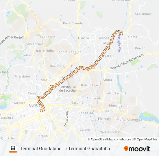 B89 GUARAITUBA / GUADALUPE (VIA MARACANÃ / CABRAL) Bus Line Map