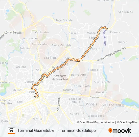 B89 GUARAITUBA / GUADALUPE (VIA MARACANÃ / CABRAL) Bus Line Map