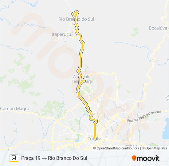 Mapa de L01 RIO BRANCO / PRAÇA 19 (VIA TAMANDARÉ / LAMENHA) de autobús