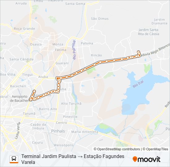 Mapa da linha N01 JARDIM PAULISTA / FAGUNDES VARELA (LINHA VERDE) de ônibus