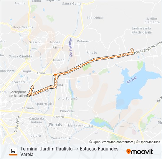 Mapa de N01 JARDIM PAULISTA / FAGUNDES VARELA (LINHA VERDE) de autobús