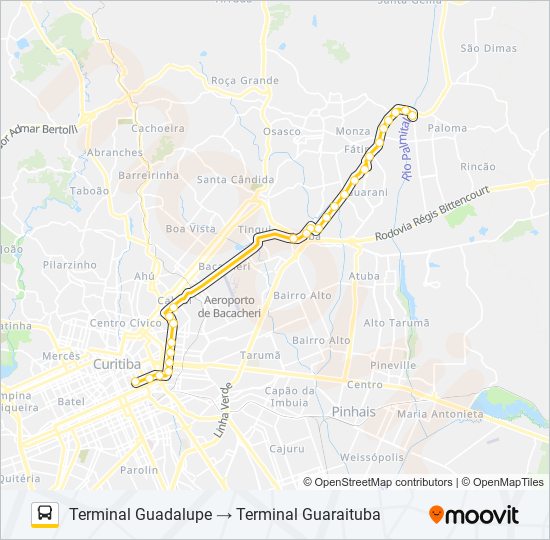 Mapa da linha B06 GUARAITUBA / GUADALUPE (VIA MARACANÃ / SEMIDIRETO) de ônibus