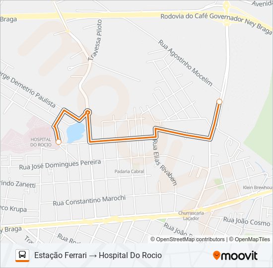 Mapa da linha J99 TUBO FERRARI / HOSPITAL DO ROCIO (SERVIÇO GRATUITO) de ônibus