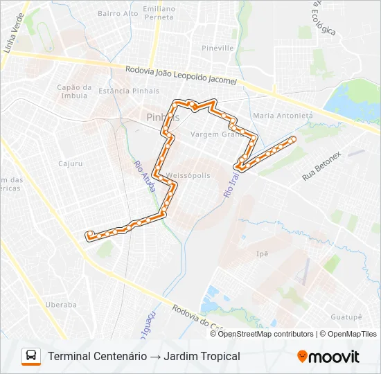 C38 PINHAIS / CENTENÁRIO (JARDIM TROPICAL VIA VARGEM GRANDE) Bus Line Map