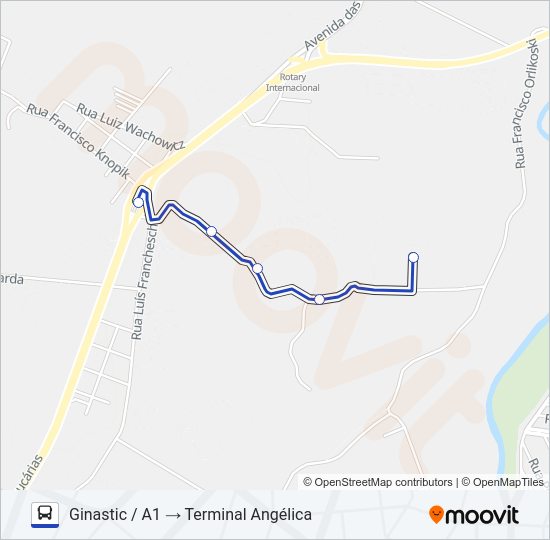 Mapa da linha S45 GINASTIC / A1 ENG de ônibus