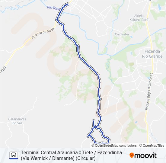 Mapa da linha F53 TIETÊ / FAZENDINHA de ônibus