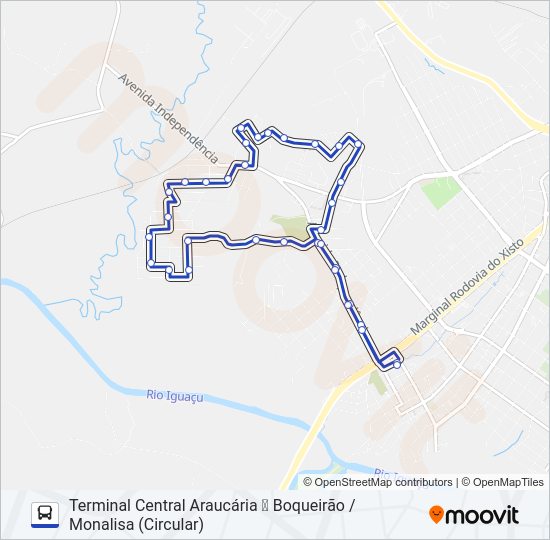 Mapa da linha S18 BOQUEIRÃO / MONALISA de ônibus