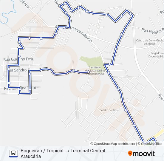 Mapa da linha S18 BOQUEIRÃO / TROPICAL de ônibus