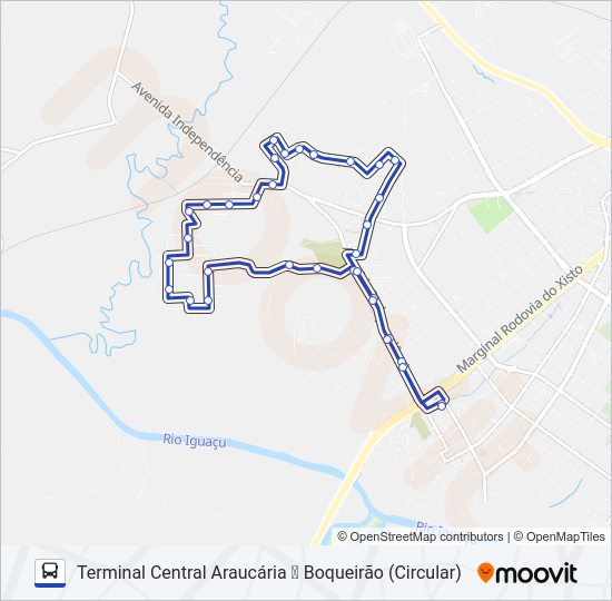 Mapa da linha S18 BOQUEIRÃO / TROPICAL de ônibus