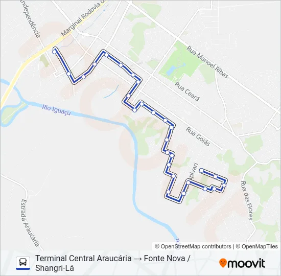 Mapa da linha F21 FONTE NOVA / SHANGRI-LA de ônibus