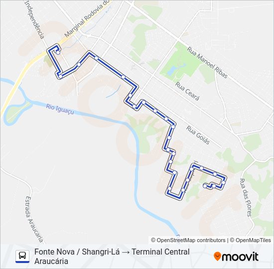 Mapa da linha F21 FONTE NOVA / SHANGRI-LA de ônibus
