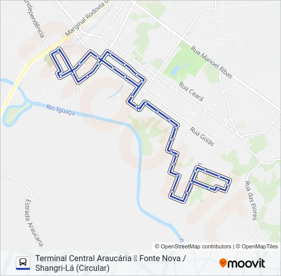 Mapa da linha F21 FONTE NOVA / SHANGRI-LA de ônibus
