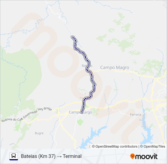 Mapa da linha 107 BATEIAS de ônibus