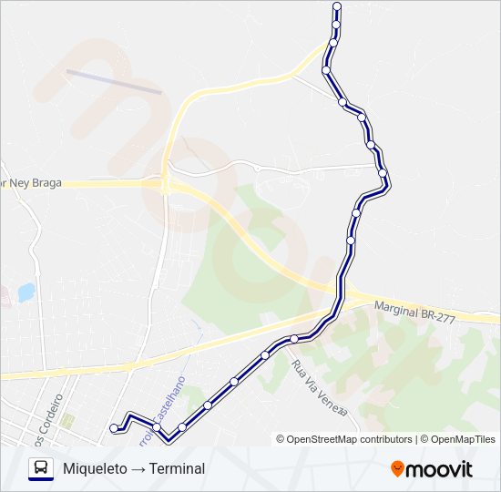 Mapa da linha 114 MIQUELETO de ônibus