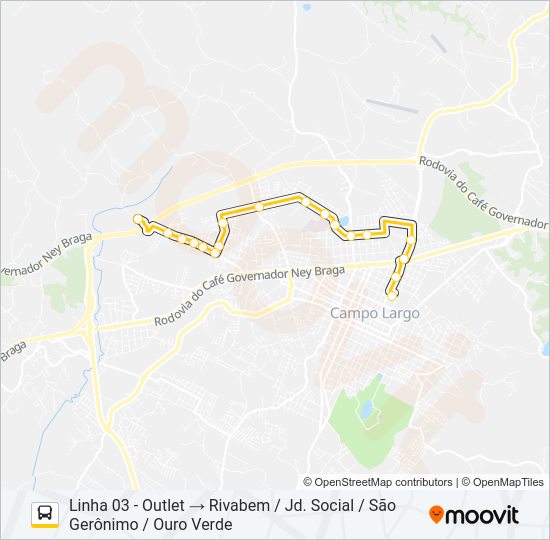 Mapa da linha 111 OUTLET CITY CENTER de ônibus