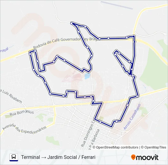 105 FERRARI / JARDIM SOCIAL Bus Line Map