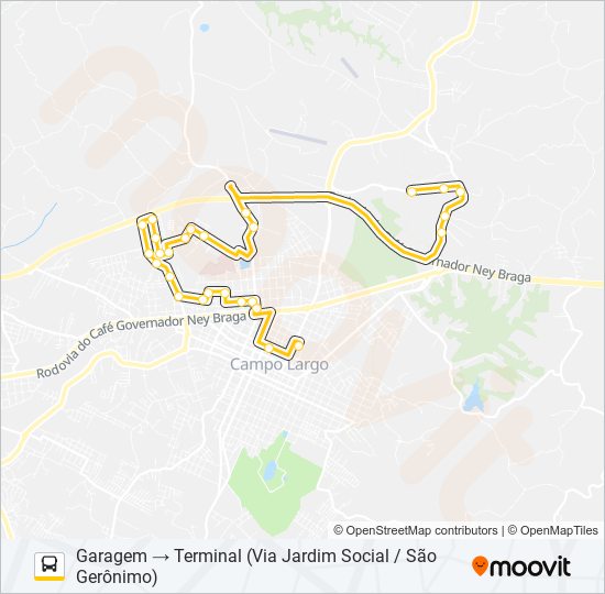 Mapa da linha 105 FERRARI / JARDIM SOCIAL de ônibus