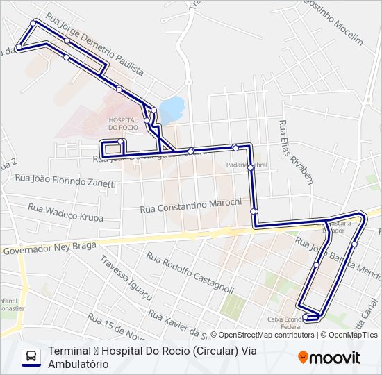 Mapa da linha 120 HOSPITAL ROCIO / OURO VERDE de ônibus