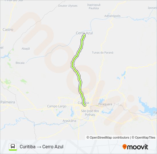 Mapa da linha 0140-500 CURITIBA / CERRO AZUL de ônibus