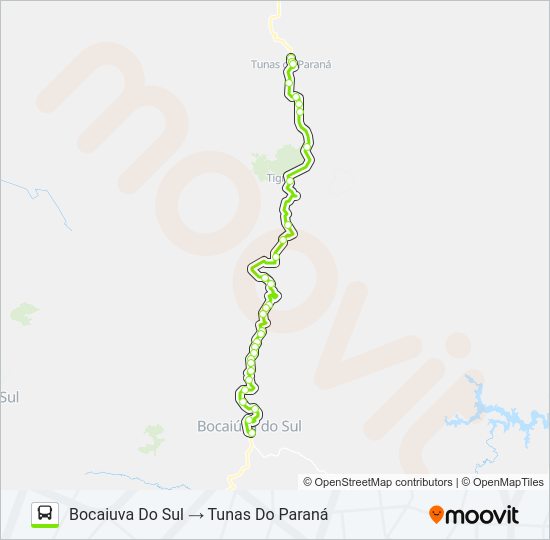 Mapa da linha 0950-440 BOCAIUVA DO SUL / TUNAS DO PARANA de ônibus