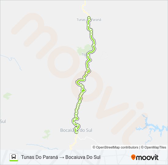 Mapa da linha 0950-440 BOCAIUVA DO SUL / TUNAS DO PARANA de ônibus
