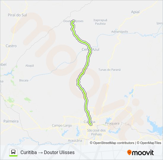 Mapa da linha 1392-500 CURITIBA / DR. ULISSES (VIA CERRO AZUL) de ônibus