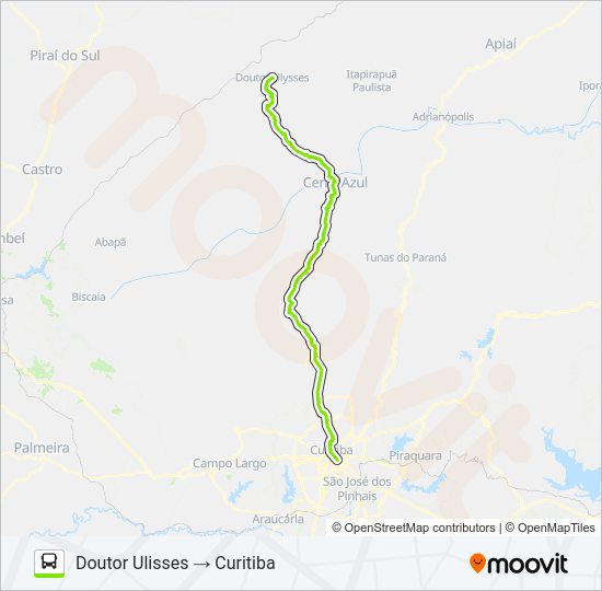 Mapa da linha 1392-500 CURITIBA / DR. ULISSES (VIA CERRO AZUL) de ônibus