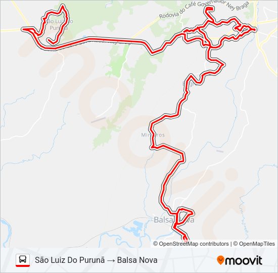 Mapa da linha 001 BALSA NOVA / SÃO LUIZ DO PURUNÃ de ônibus