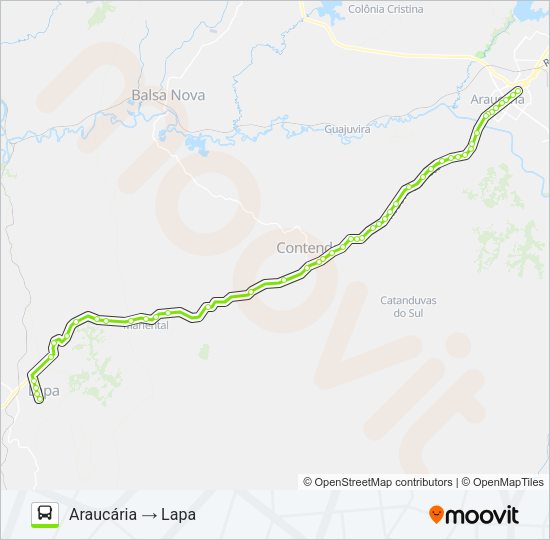 Mapa da linha 0411-450 ARAUCÁRIA / LAPA de ônibus