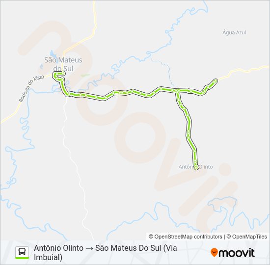 Mapa da linha 0854-410 SÃO MATEUS DO SUL / ANTÔNIO OLINTO de ônibus