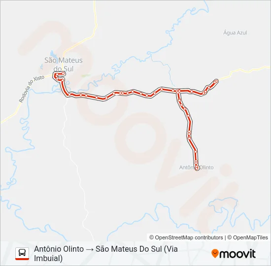 0854-410 SÃO MATEUS DO SUL / ANTÔNIO OLINTO Bus Line Map