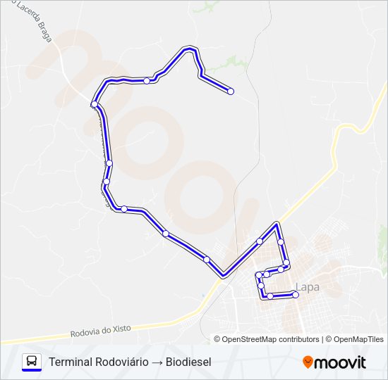 Mapa da linha L05 BIODIESEL de ônibus