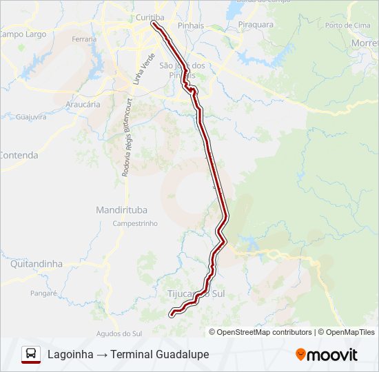 Mapa da linha 1345-500 CURITIBA / LAGOINHA de ônibus