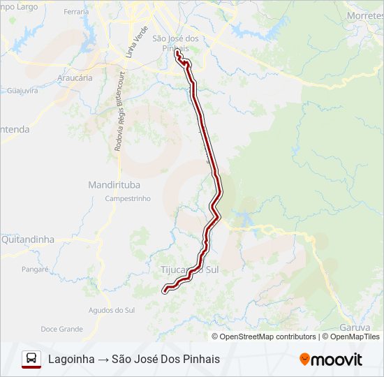 Mapa da linha 0263-500 SÃO JOSÉ DOS PINHAIS / LAGOINHA de ônibus