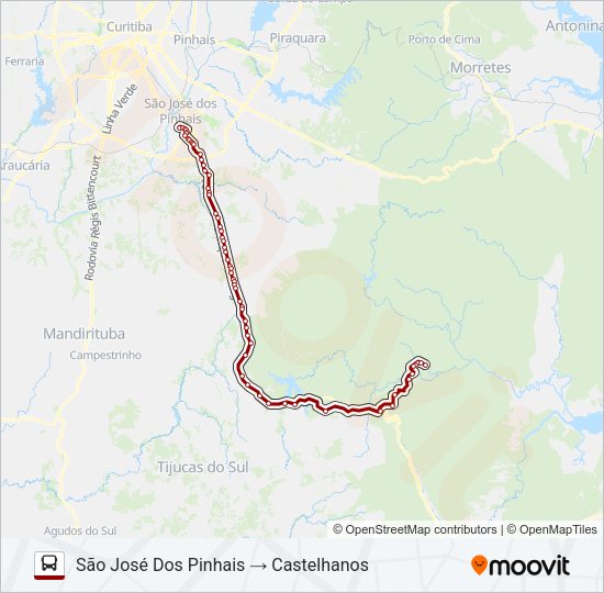 Mapa da linha 0265-510 SÃO JOSÉ DOS PINHAIS / CASTELHANOS de ônibus
