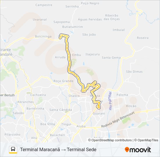 Mapa da linha U01 SEDE / MARACANÃ de ônibus
